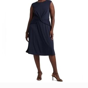 Nwt Womens Size 8 Lauren Ralph Lauren Navy Midi Twist Front Dress
